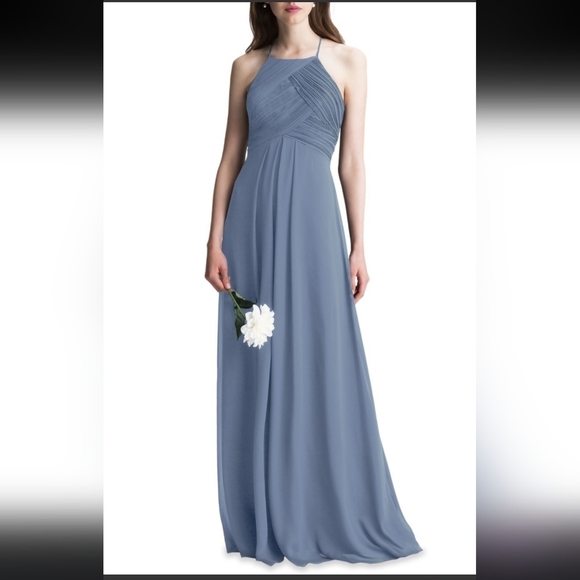 LEVKOFF #7001 Blue Bridesmaides Flowy Maxi Dress sz 2 - Picture 1 of 12